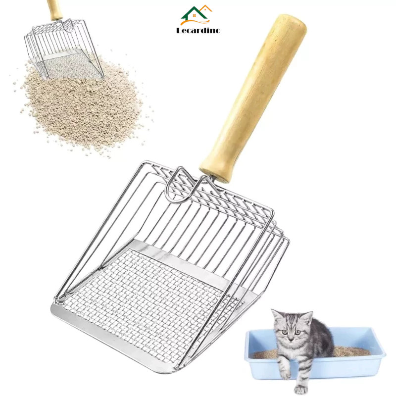 Pá de areia para gato 2 em 1 com poros metálicos multifuncionais