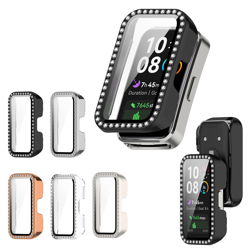 Capa Para Huawei band 8 9 10 NFC Hard PC 2 Em 1 Frame Bumper Watch Cover Case + HD Slim Vidro Temperado Diamante Cristal