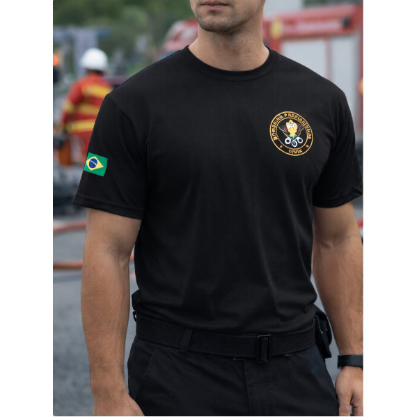 Camiseta Bombeiro Civil Masculina Feminina Unissex | Bandeira do Brasil na Manga | 100% Algodão Premium | P ao GG