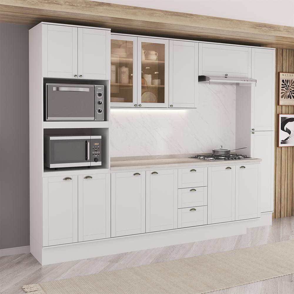 Armário de Cozinha Completa com Balcão Milla Unique Carraro Branco