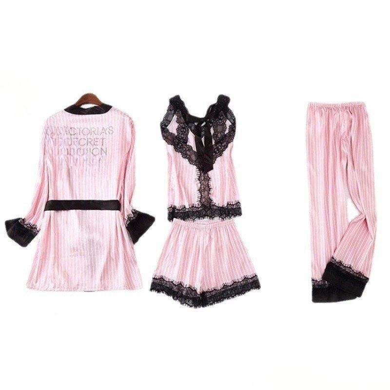 Conjunto de Pijama Feminino Victoria de 7 Peças com Seda Seven in T Casual para Uso Doméstico, Modelo Fino 5YWC QCW8 CHU