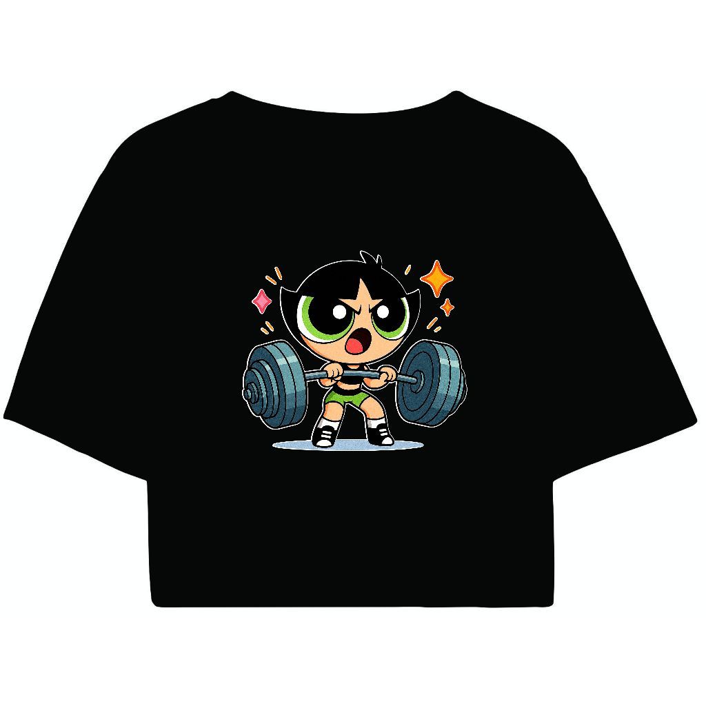 Cropped Feminino Preto Tumblr blogueira Meninas superpoderosas DOCINHO ACADEMIA feminina manga curta
