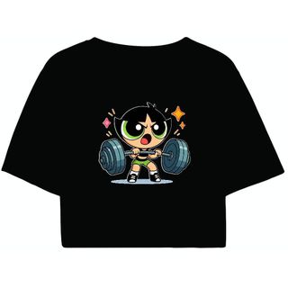 Cropped Feminino Preto Tumblr blogueira Meninas superpoderosas DOCINHO ACADEMIA feminina manga curta