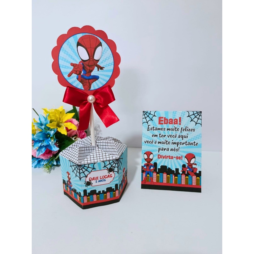 Centro de mesa Homem Aranha Cute Plaquinha Lembrancinha  Festa Infantil  Personalizado Caixinha