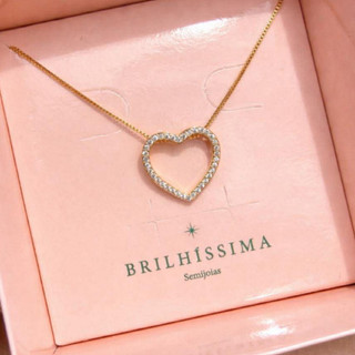 colar coração corrente gargantilha banhado ouro 18k cravejado strass