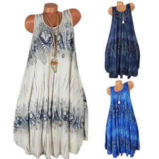 Vestido Estampado Digital Sem Mangas Com Gola Redonda