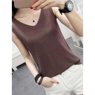 [Alta qualidade de seda gelada sem deformação opaca] Camisola de malha feminina tamanho grande sem mangas