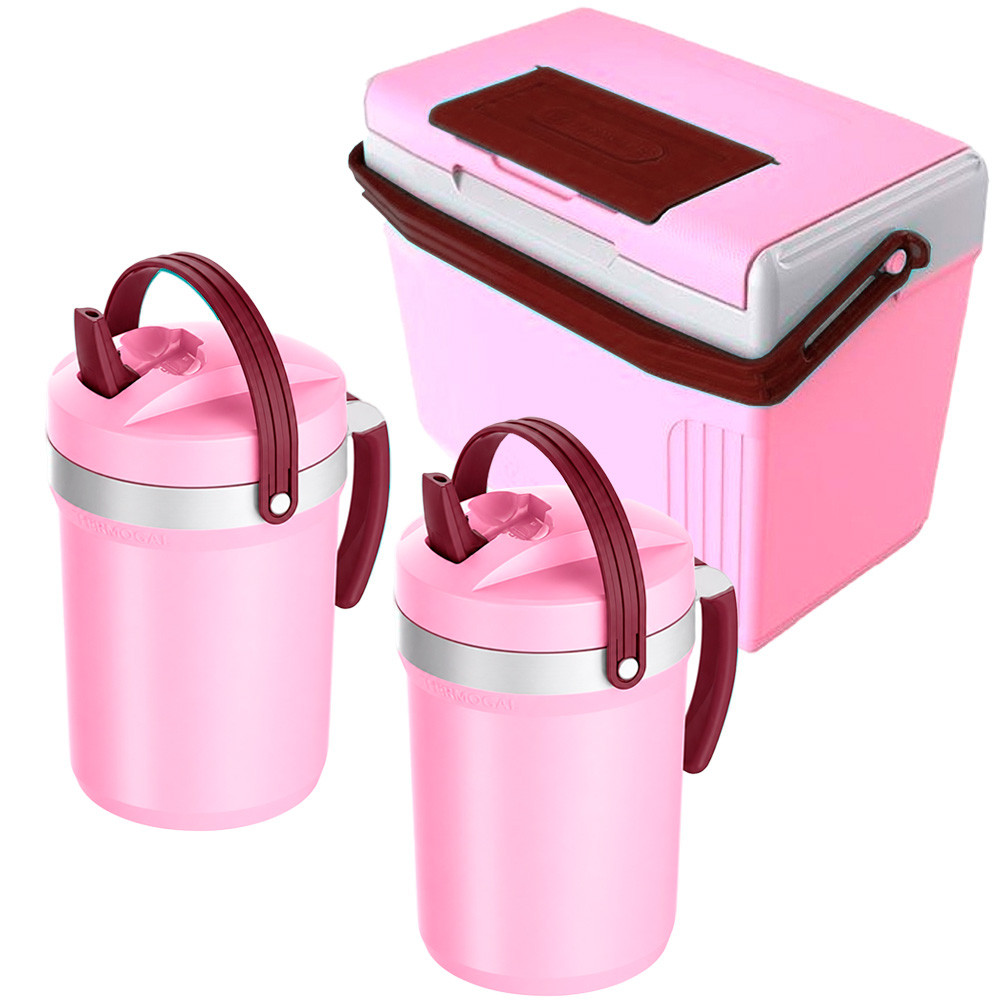 Kit Termolar 2 Jarras Térmicas 2,5L para Bebidas Geladas e 1 Caixa Cooler Térmica Rosa 8 Litros