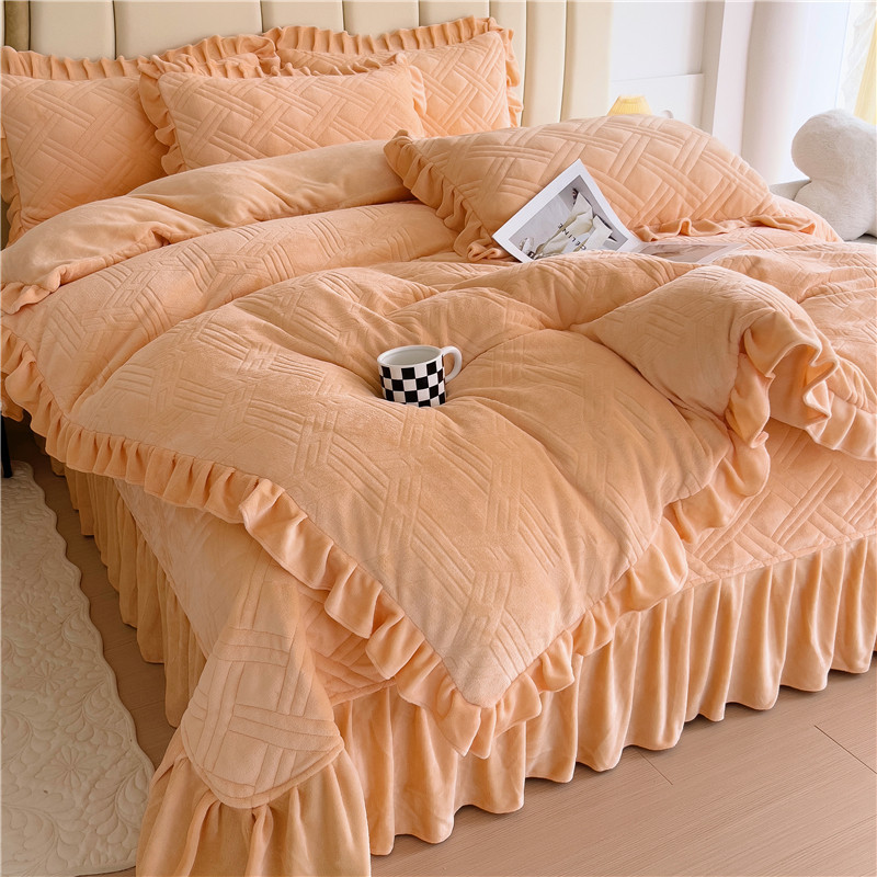 Grosso quente leite velo capa de cama conjunto de quatro peças acolchoado lençol cama Coral velo flanela inverno conjunt