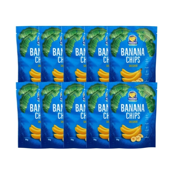 BANANA CHIPS MAGARIO SALGADA 50G KIT 10 UNIDADES