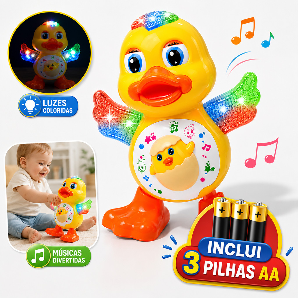 Pato Brinquedo Sensorial Bebê Dançarino Canta Dança Mexe Musical Luz Som Pilhas Inclusas Interativo