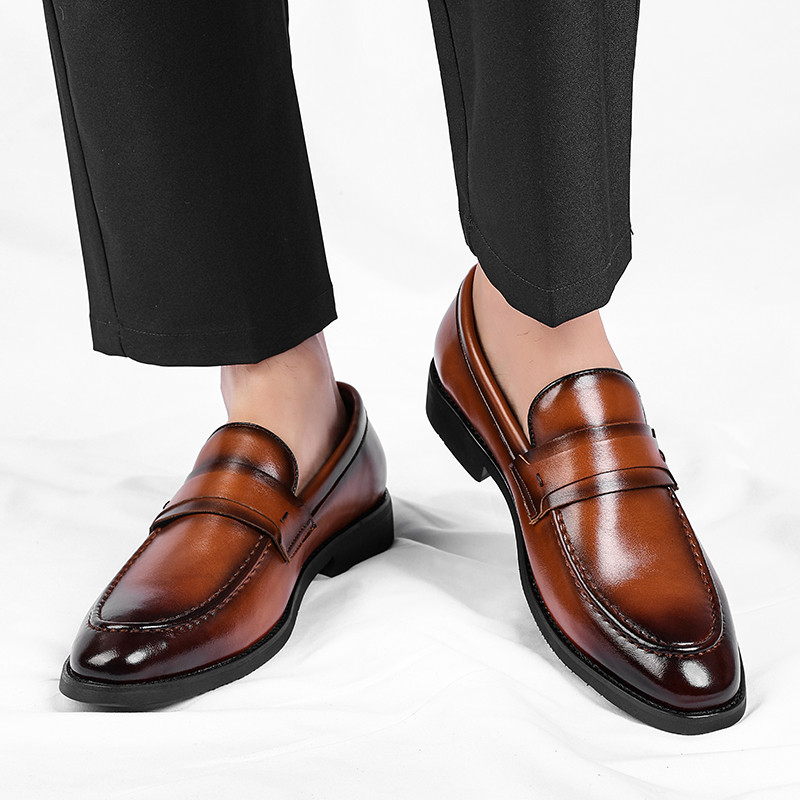 Sapatos de couro formais de negócios japonês Retro britânico mocassins deslizamento-em capa preguiçosa pé sapatos de cou