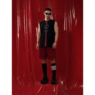 CLP Preto Listras Vermelhas Estampa de Desenhos Animados Sem Mangas Colete Masculino Solto Esportes Casual Colete Fitnes