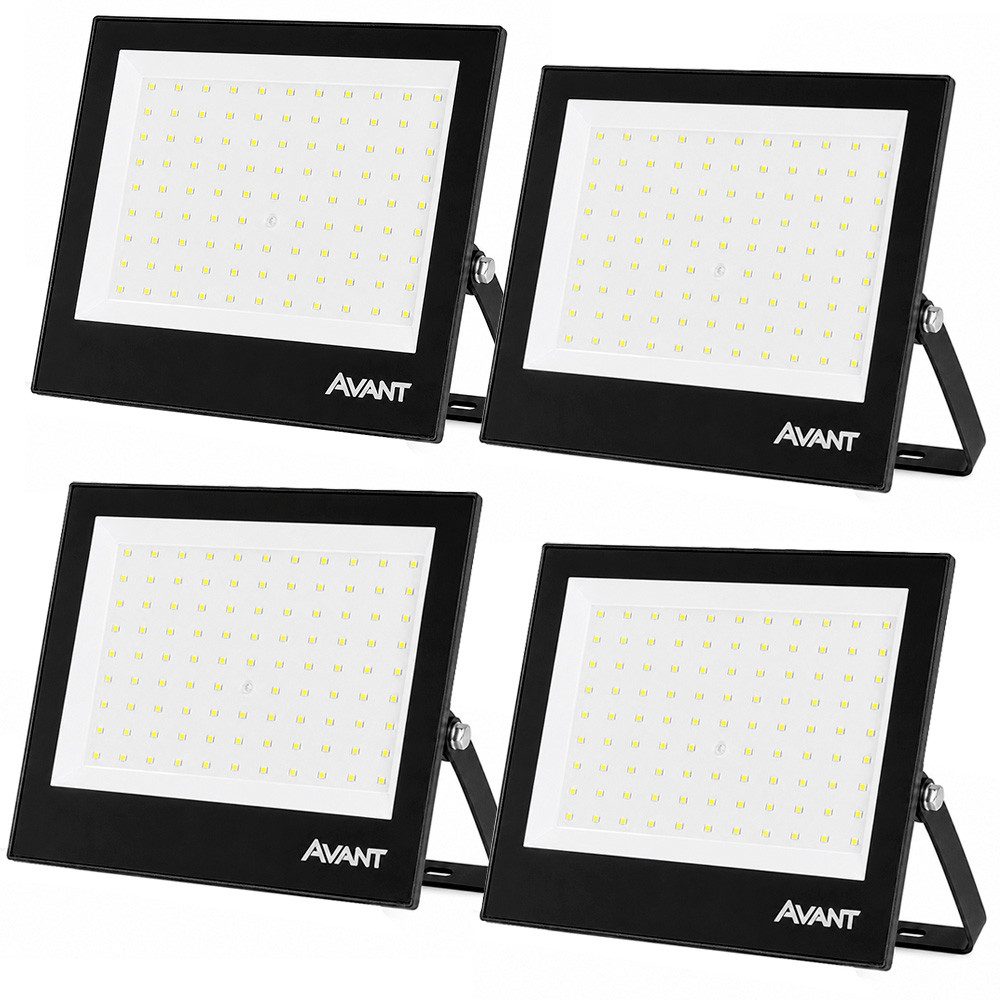 Kit 4 Refletor Led 150w Luz Externa Comercio Branco Frio 6500k Bivolt 127v 220v Avant