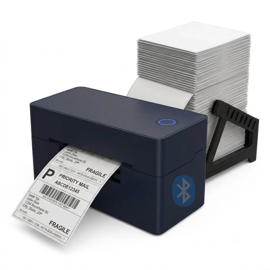 Impressora Térmica Usb Bluetooth Pedidos Marketplace Ecommerce + Suporte de Etiquetas Branco/Preto 127v/220v