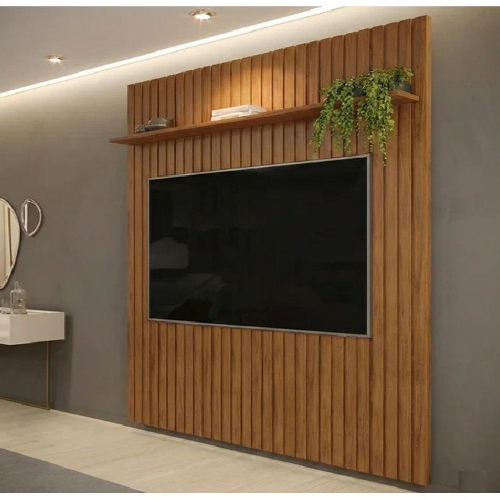 Painel Ripado para TV até 65 Polegadas MDF 183CMX240CM Trento Marrom Freijó