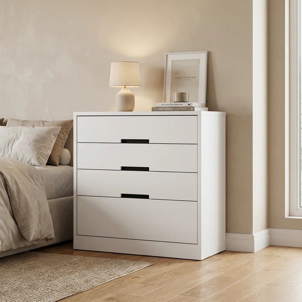 Cômoda para Quarto 4 Gavetas 94x91cm Gold Branco Branco