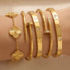 Pulseira de trevo de quatro folhas de aço de titânio moda com diamante titânio aço mão ruim conjunto de pulseira de flor