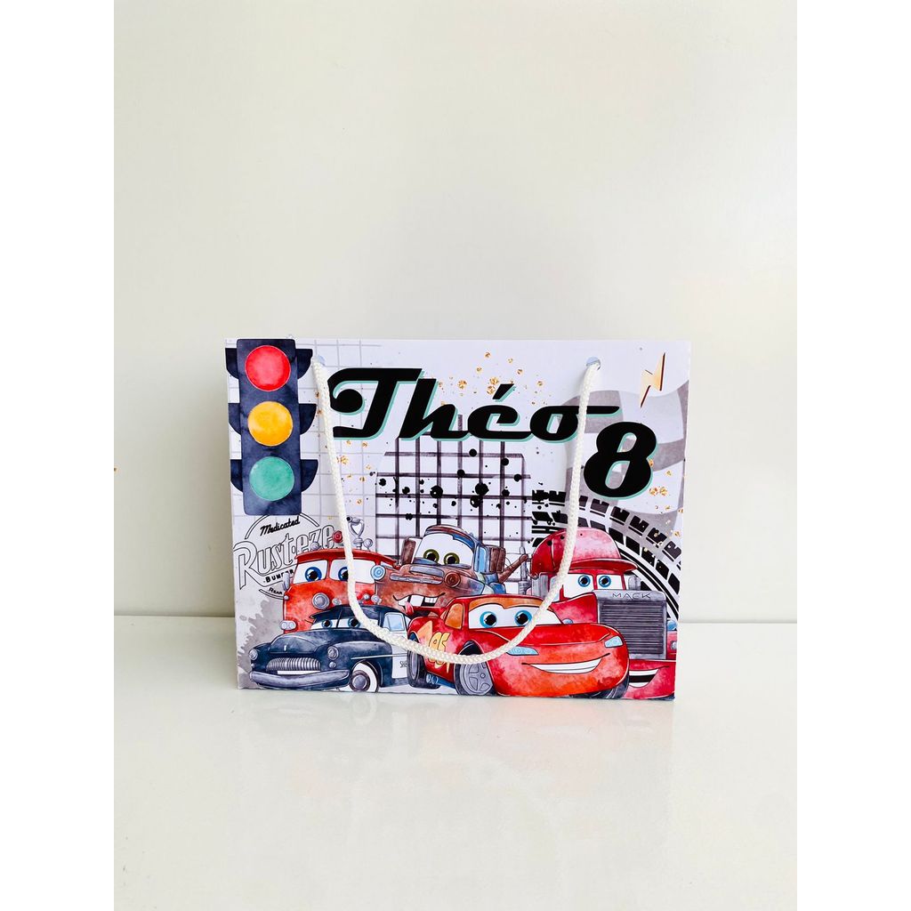 Sacolinha CARROS Aquarela (pegue e monte) Personalizada - Lembrancinha Surpresa Festa Princesas Relâmpago Mcqueen