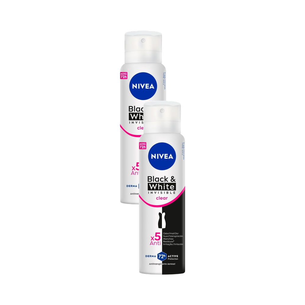 Kit 2 Desodorante Nivea Black & White Invisible Clear Aerosol Antitranspirante 72h 150ml
