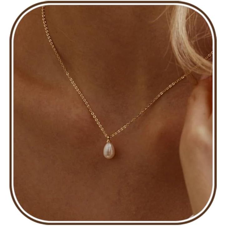Colar de Pérolas Feminino, Colar Banhado a Ouro 14k, Colar de Casamento Exquisito, Gargantilha Fofa, Colar com Pingente 