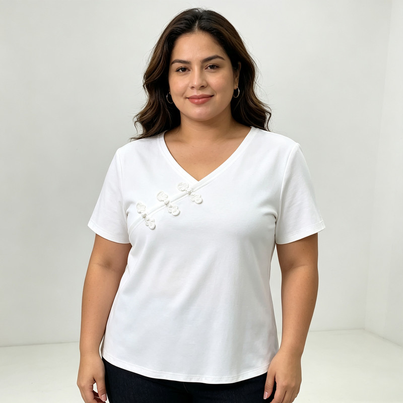 [Roupas femininas plus size] Camiseta Casual solta 150kg pode usar 150kg Roupas femininas plus size Gordura mm Novo esti