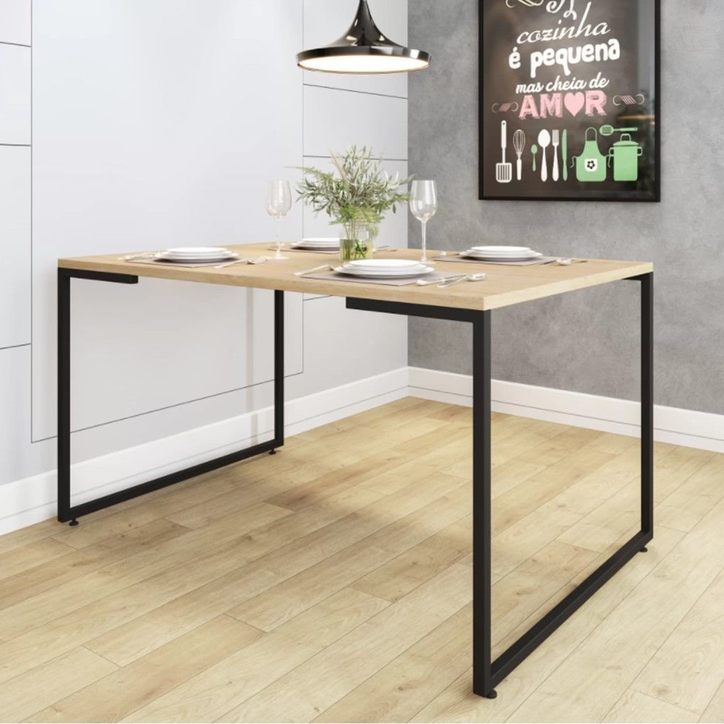 Mesa de Jantar Industrial Aço Tampo em BP Porto Espresso Móveis Marrom/Natura/Preto Natura/Preto