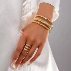 Conjunto Pulseira + Anel Três Aros – Banhado a Ouro/Prata Ajustável Semijoia