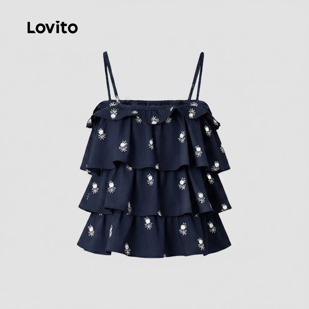 Lovito Blusa Casual Feminina com Babado e Camadas Estampa Primavera/Verão LK7LD1036 · foto 2