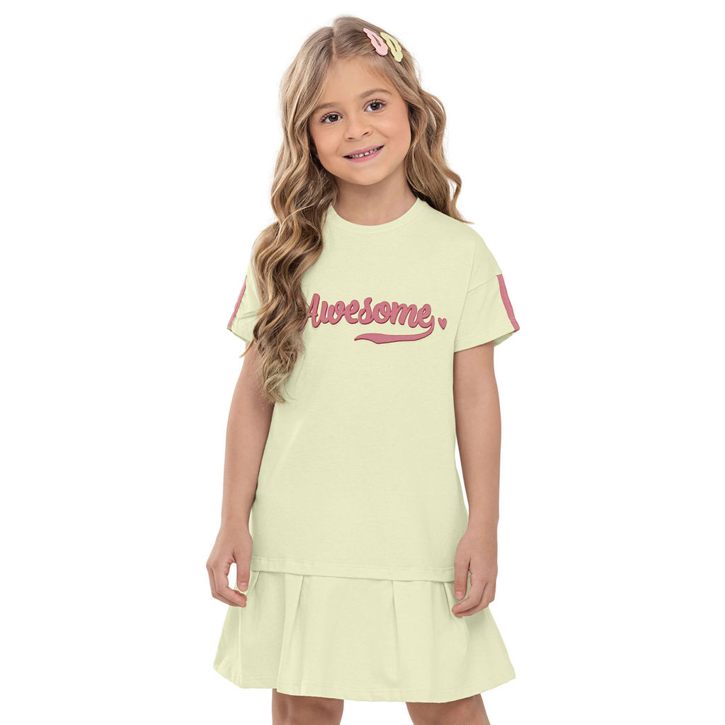 Vestido Infantil Menina Estampa Relevo Elian Verde