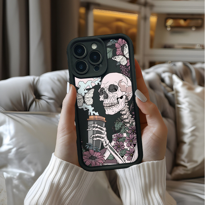 Caveira Artística com Flores Capinha Capa Anti-impacto Samsung S25 A55 S20 S23 FE S24 A07 A17 A26 A55 A15 A05S