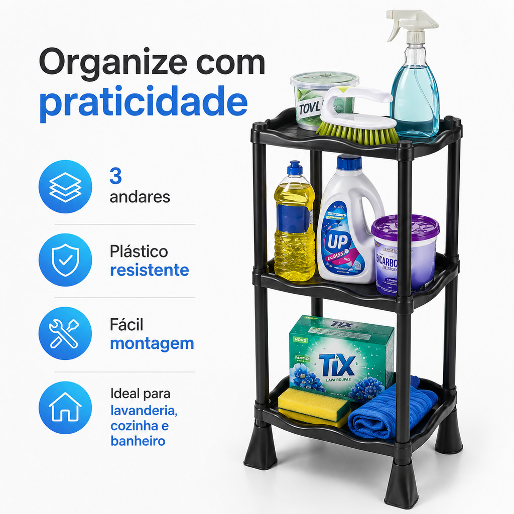 Prateleira Retangular Organizadora Lavanderia Quarto Cozinha Multiuso Resistente Desmontável