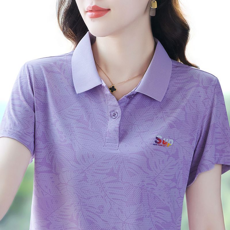 Camiseta de manga curta feminina mãe roupas femininas moda legal roupas lapela camisa polo Casual topo na moda 26.3