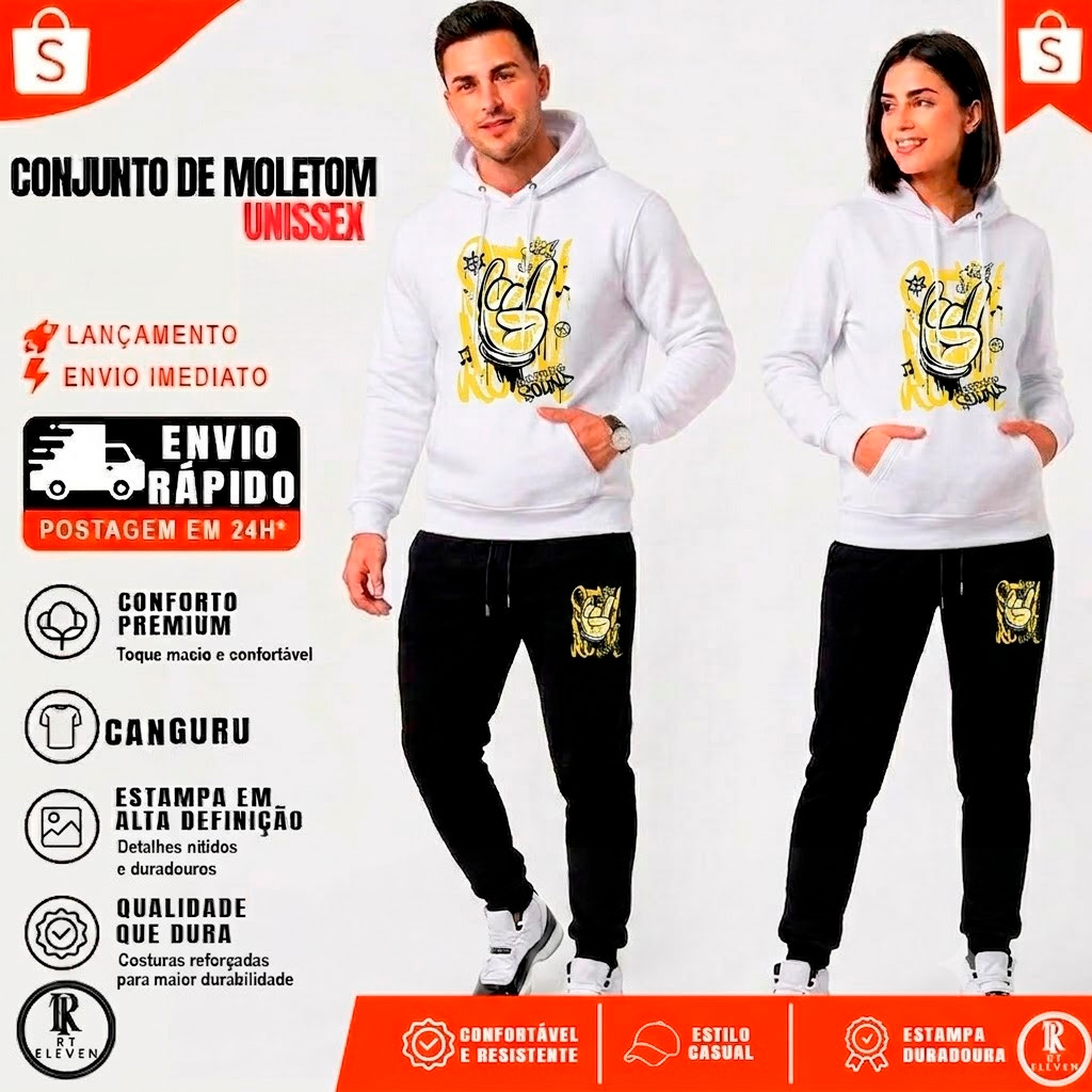 Conjunto Moletom Hands Estampado Streetwear Blusa + calça de moletom Casaco Com Capuz Flanelado Agasalho de Frio Unissex