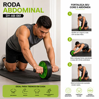 Roda Rodinha Dupla Rolo Exercícios Abdominal Lombar Extra Musculação Com Tapete Apoio 18Cm