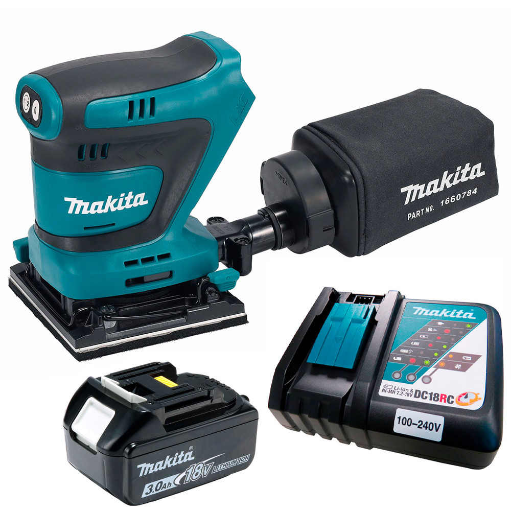 Kit Lixadeira Orbital Profissional Makita DBO480Z 18V Base Triangular Lixas Bateria 18V Carregador
