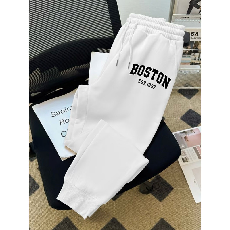 Calça Moletom Jogger Unisex Estampada Boston 100% Algodão Flanelada Masculina Feminina Confortável Estilosa