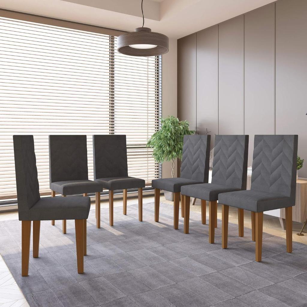 Conjunto 6 Cadeiras de Jantar com Pés em MDF Estofadas Fidelitá Itália Freijó/Grafite