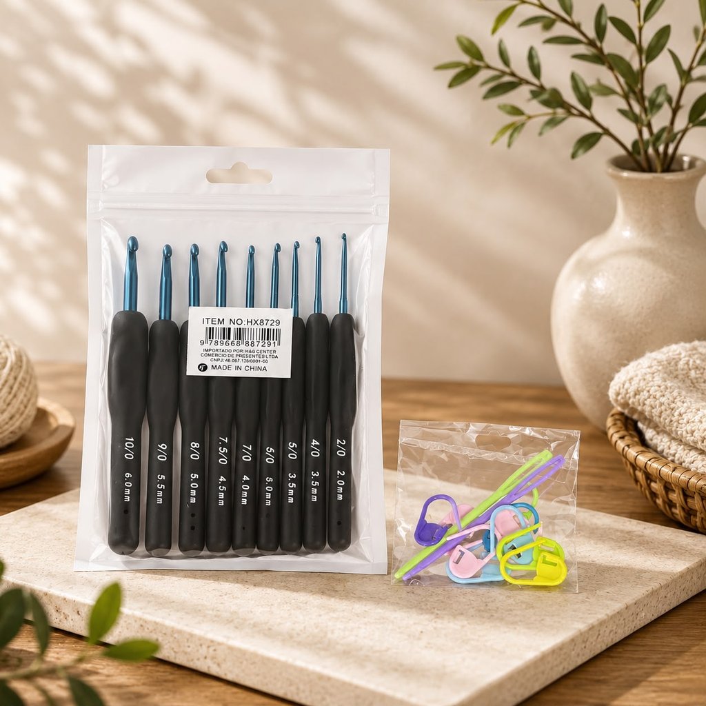 Kit Agulhas de Crochê 2mm a 6mm com Cabo Emborrachado 9 Peças + Marcadores de Ponto — imagem 2 de 2