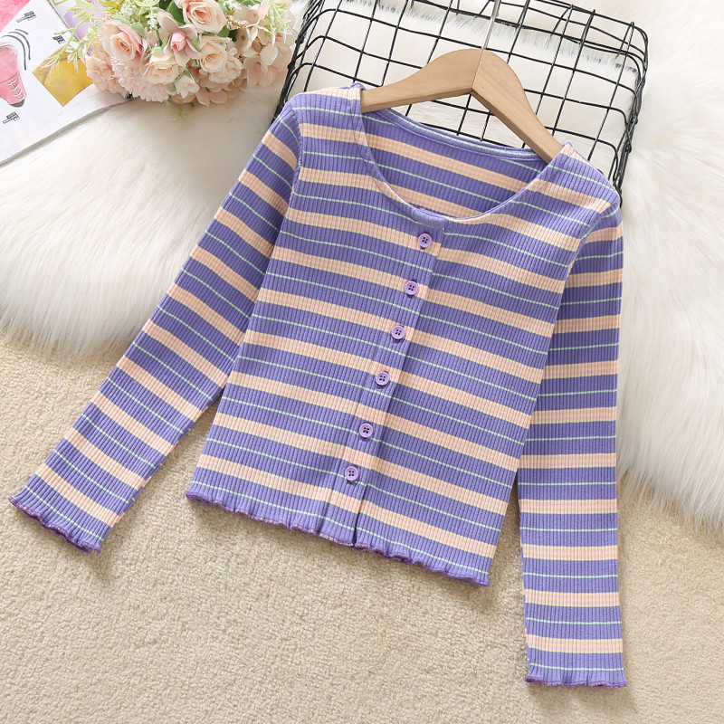 Meninas de manga comprida camiseta primavera roupas 2026 novo estilo estilo ocidental Cardigan curto topo estilo outono 