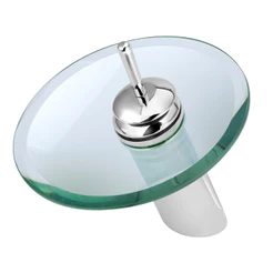 Torneira Banheiro Misturador Monocomando Cascata Vidro Cuba Apoio Lavatório Mesa Redonda Cromada Luxo Metal