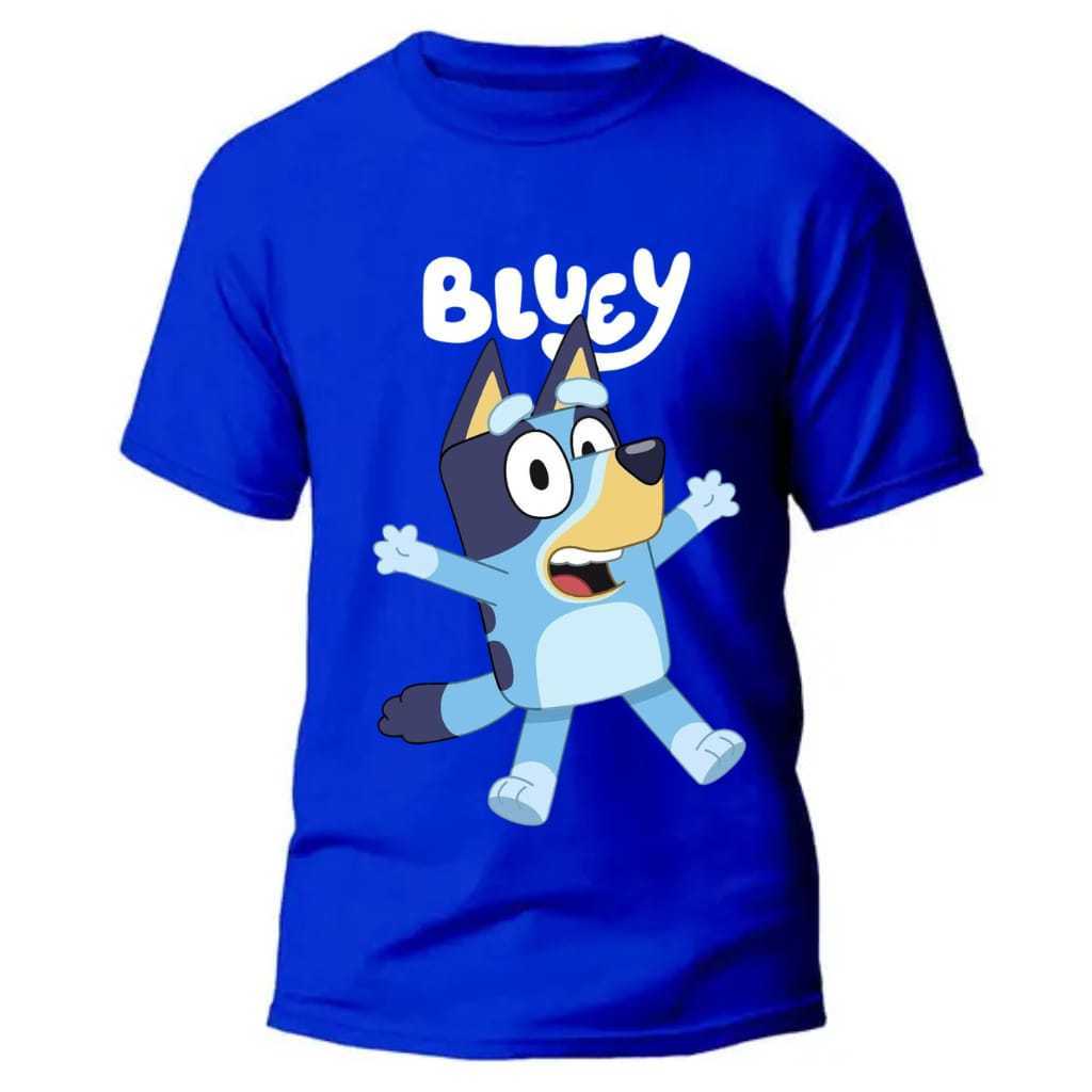 Camiseta Infantil Bluey Estampada – Camisa Divertida Unissex, 100% Algodão, Confortável e Estilosa