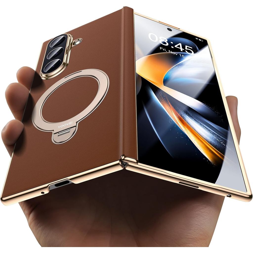 Capa De Couro Para Galaxy Z Fold 7 Com Protetor De Tela [Proteção De Dobradiça] 