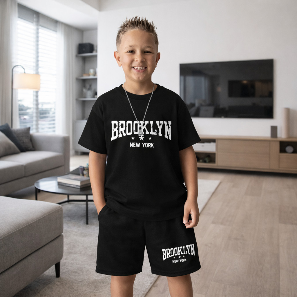 Conjunto Infantil Camiseta 100% Algodão e Short ,casual juvenil,Moletinho Menino Estiloso