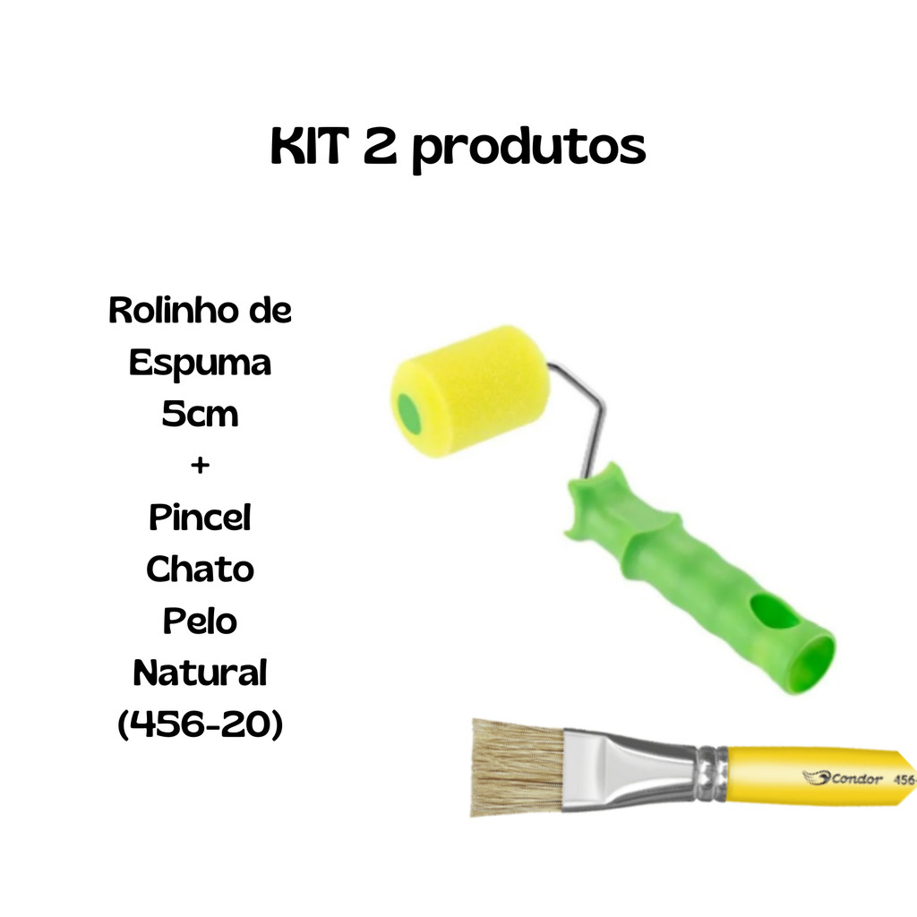 Kit 1 Rolinho de Espuma 5cm + 1 Pincel 456-20 Cerdas Naturais - Condor