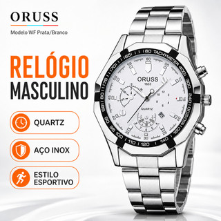 Relógio ORUSS Masculino Quartz Analógico Luxo Executivo Pulseira Metálica Preta