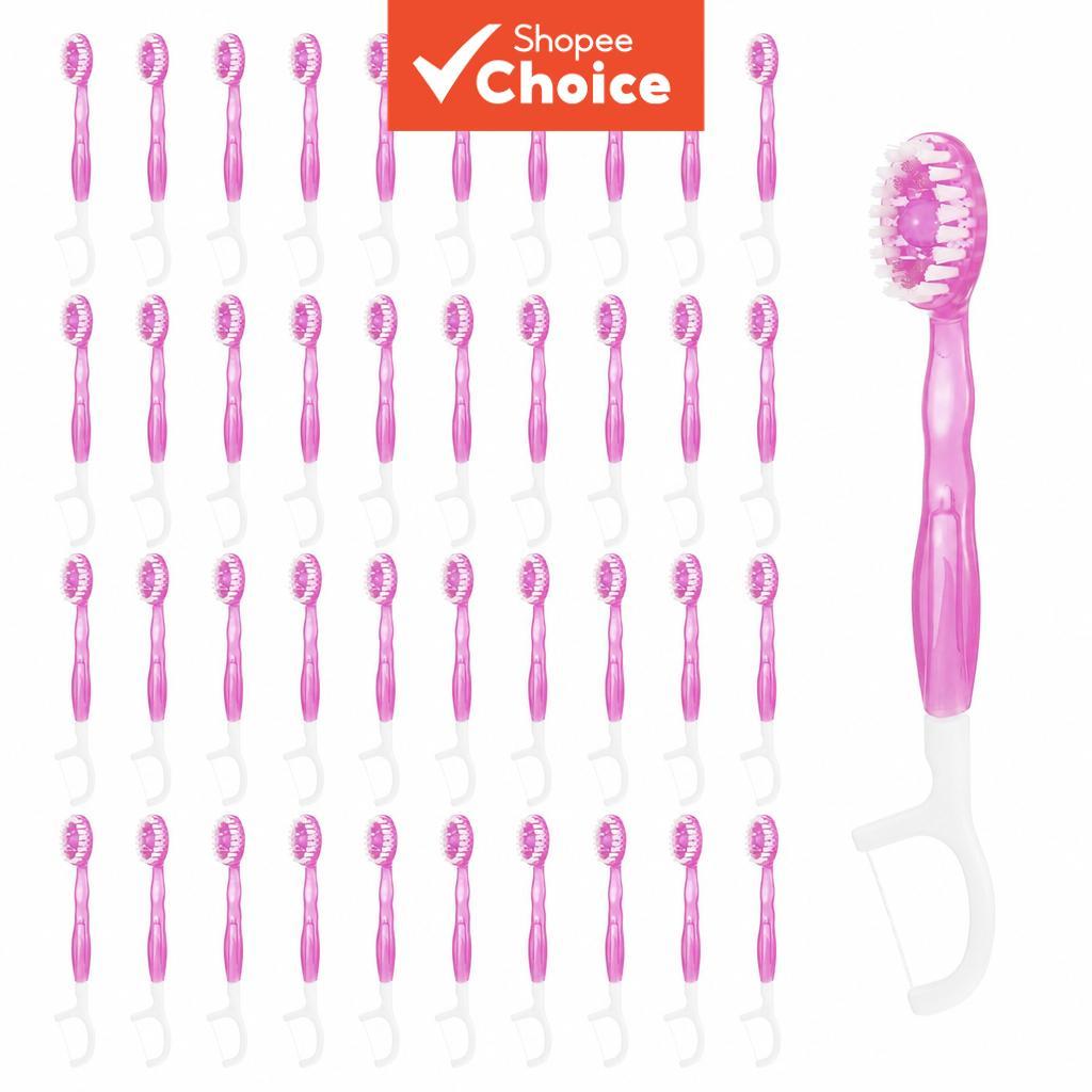 50 peças em conjunto descartável pré-coberto viagem escova de dentes 5 em 1 com fio dental e raspador de língua
