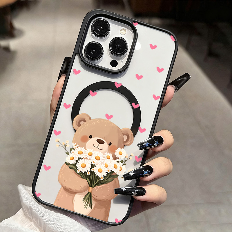 Bonito Flor-Hugging Urso Caso De Telefone Para Samsung Galaxy A06 A16 A26 A36 A54 A55 A56 A57 A35 A07 A17 A37 Capa