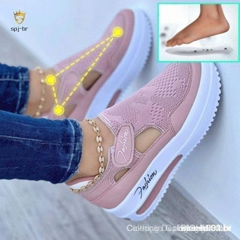 Tênis Femininos Confortáveis e Casuais de Moda com Plataforma Ortopédica Elástica TVPL WJ7C Y8FP 3EUI KAIU SHMD