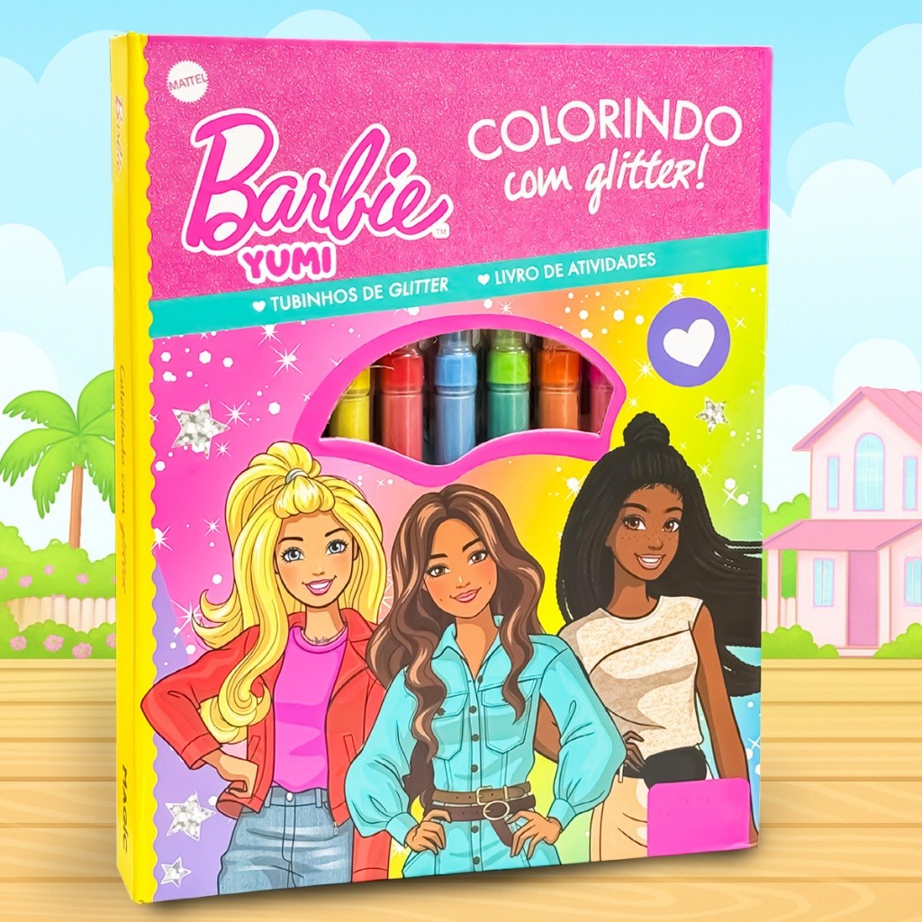 Livro Infantil Desenhos Para Meninas Barbie Colorindo com Glitter - Desenhos + Atividades Oficial